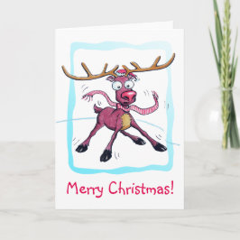 Cartão De Festividades Cute Deer sobre gelo Engraçado Cartografia de Nata