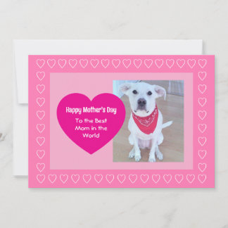 Cartão De Festividades Cute Dog Hot Pink One Photo Heart Mother's Day