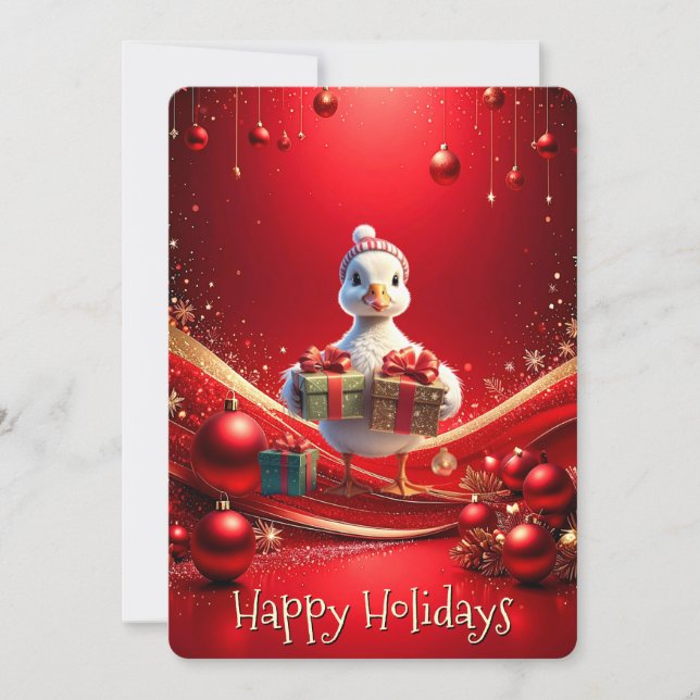 Cartão De Festividades Cute Duck Christmas Holiday Card (Frente)