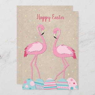 Cartão De Festividades Cute Easter flamingo & painted eggs