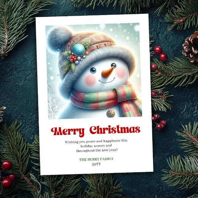Cartão De Festividades Cute editable funny snowman minimalist holiday  (Cute editable funny snowman minimalist holiday card)