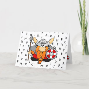 Cartão De Festividades Cute Engraçado Guerreiro Viking com Corridas