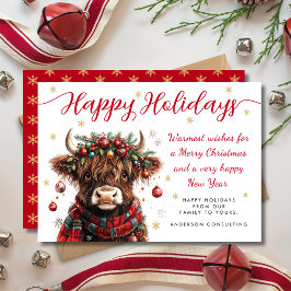 Cartão De Festividades Cute Festive Highland Cow Happy Holidays Business