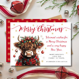 Cartão De Festividades Cute Festive Highland Cow Merry Christmas Business
