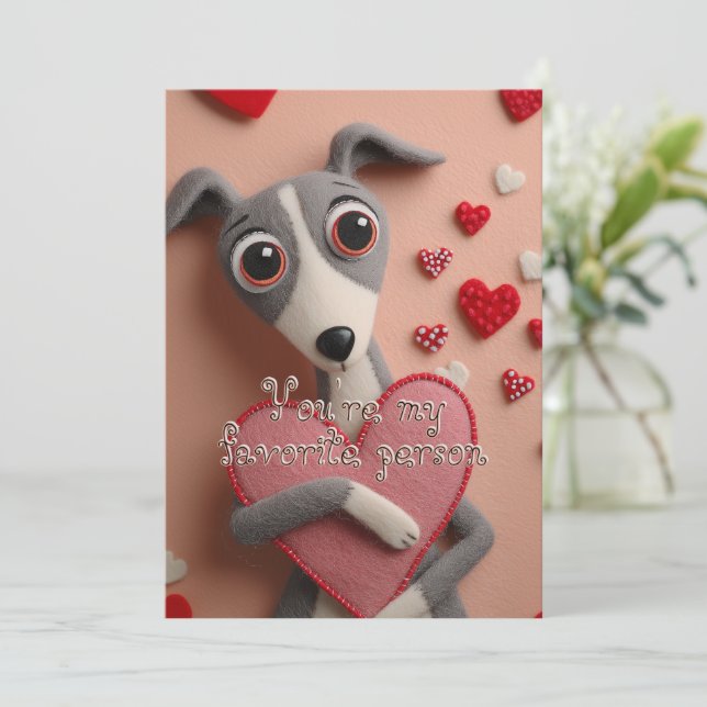 Cartão De Festividades Cute Flannel Puppy With Hearts Valentine-Birthday (Em pé/Frente)