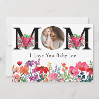 Cartão De Festividades Cute FLORA LOVE YOU MOM Mother's Day Photo Holiday