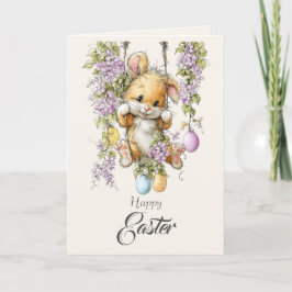 Cartão De Festividades Cute Fluffy Bunny Watercolor Easter Card Pink Ears