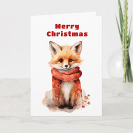 Cartão De Festividades Cute Fox Pup in a Red Scarf Christmas