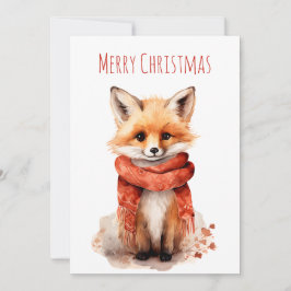 Cartão De Festividades Cute Fox Pup in a Red Scarf Christmas