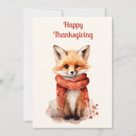 Cartão De Festividades Cute Fox Pup in a Red Scarf Thanksgiving