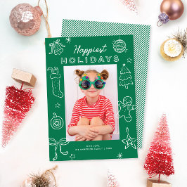 Cartão De Festividades Cute Fun Doodles Green Christmas Photo