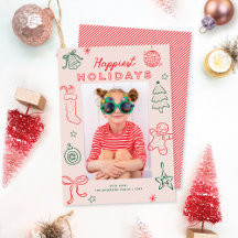 Cute Fun Doodles Pink Red Green Christmas Photo