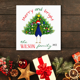 Cartão De Festividades Cute Fun Merry and Bright Christmas Tree Peacock