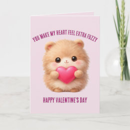 Cartão De Festividades Cute Fuzzy Valentine Character Holding Heart 