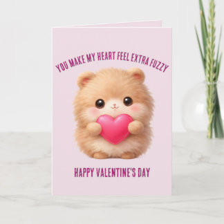Cartão De Festividades Cute Fuzzy Valentine Character Holding Heart 