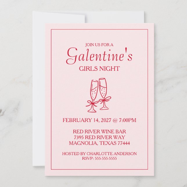 Cartão De Festividades Cute Galentine's Day XOXO Pink Red  (Frente)