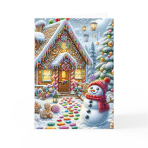Cute Gingerbread House with Snowman Christmas