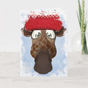 Cartão De Festividades Cute Giraffe in Winter Hat Christmas Card