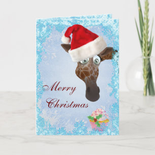 Cartão De Festividades Cute Giraffe & Pink Cupcake Christmas Card