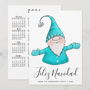 Cartão De Festividades Cute Gnome Azul Turquesa Feliz Navidad Calendário 
