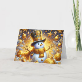 Cartão De Festividades Cute Golden Snowman Holiday Christmas