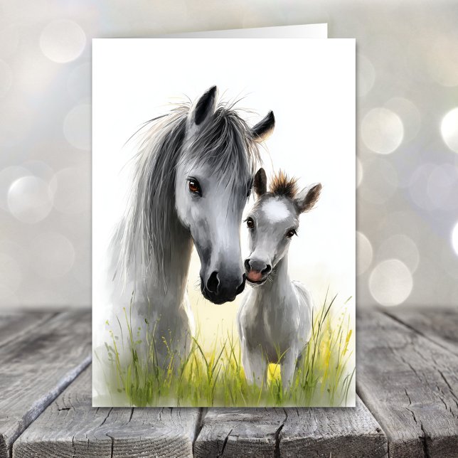 Cartão De Festividades Cute Grey Horse and Foal Mother's Day (Criador carregado)