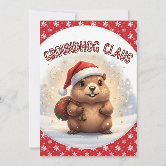 Cartão De Festividades Cute Groundhog Claus Funny Groundhog Christmas (Frente)