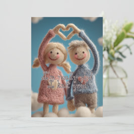 Cartão De Festividades Cute Hand-knit Couple Yarn Dolls Valentine's 