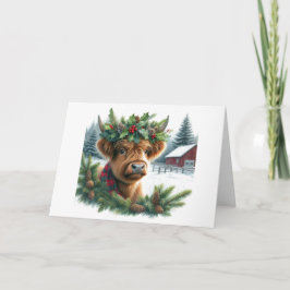 Cartão De Festividades Cute Highland Cow Christmas Folded Holiday Card
