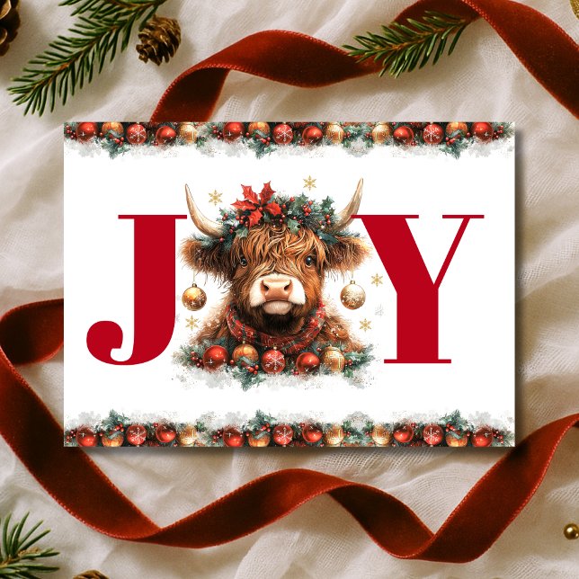 Cartão De Festividades Cute Highland Cow Joy Christmas (Criador carregado)