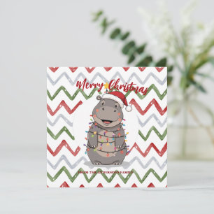 Cartão De Festividades Cute Hippo árvore de Natal zoológico safari Xmas x