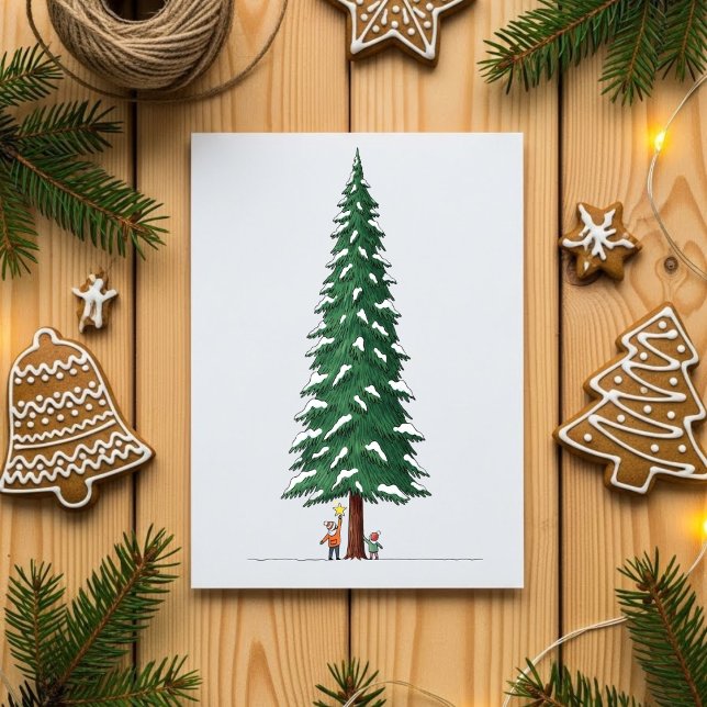 Cartão De Festividades Cute Kids Decorating Big Snowy Christmas Tree Card (Criador carregado)