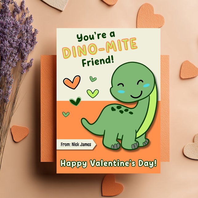 Cartão De Festividades Cute Kids Dino Mite Friend Valentine's Day (Criador carregado)