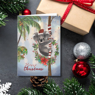 Cartão De Festividades Cute Koala Australian Christmas Card | Palm tree