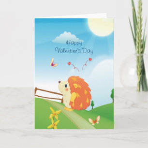 Cartão De Festividades Cute Love Hedgehog with Butterfly Sunny Day