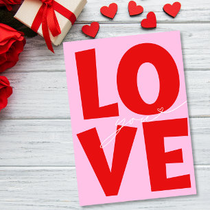 Cartão De Festividades Cute Love You Coração Rosa Vermelho Dia dos Namora