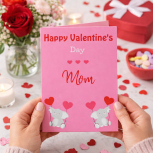 Cartão De Festividades Cute Mom Valentine's Day Elephants