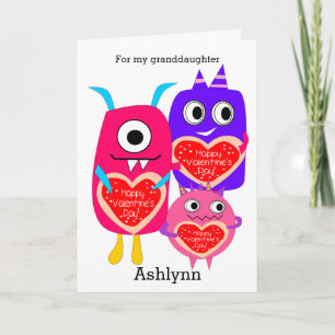 Cartão De Festividades Cute Monsters Happy Valentine's Day Granddaughter