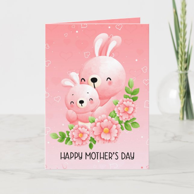 Cartão De Festividades Cute Mother and Baby Bunny Mother's Day Folded (Frente)