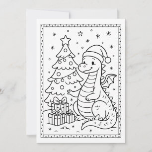 Cartão De Festividades Cute Natal Bebê Dinossauro Colorir Nota Plana