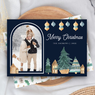 Cartão De Festividades Cute Natal Tradicional Nórdico Arco Foto Azul Mari