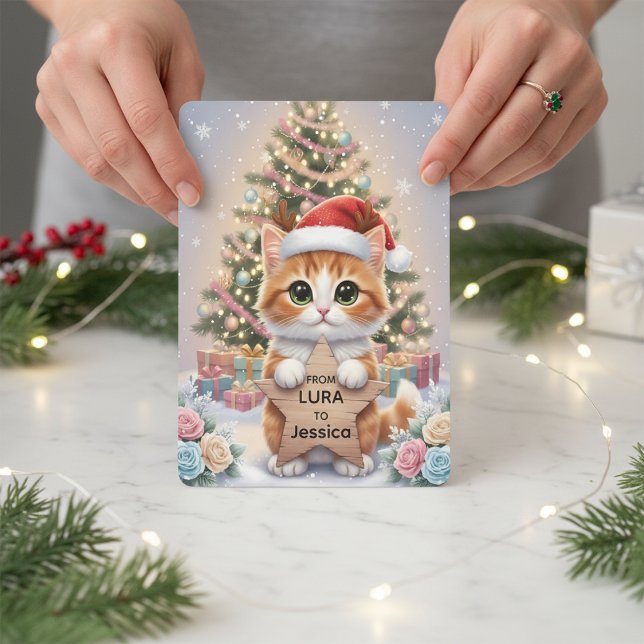 Cartão De Festividades Cute Orange Tabby Kitten Personalized Christmas (Criador carregado)