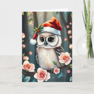 Cartão De Festividades Cute owl in Christmas hat Christmas card