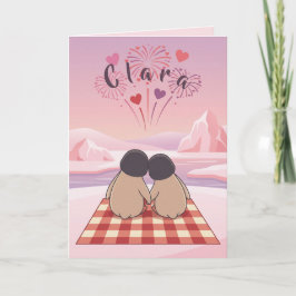 Cartão De Festividades Cute Penguin Valentine Picnic Card for Girlfriends
