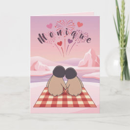 Cartão De Festividades Cute Penguin Valentine Picnic Card for Sweethearts