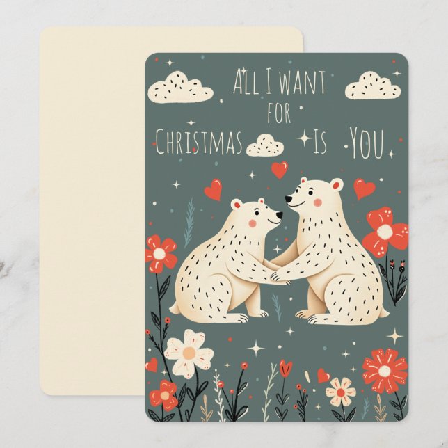 Cartão De Festividades Cute Polar Bears Christmas Card (Frente/Verso)
