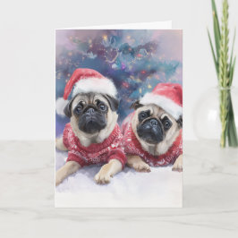 Cartão De Festividades Cute Pugs Christmas Greeting Card