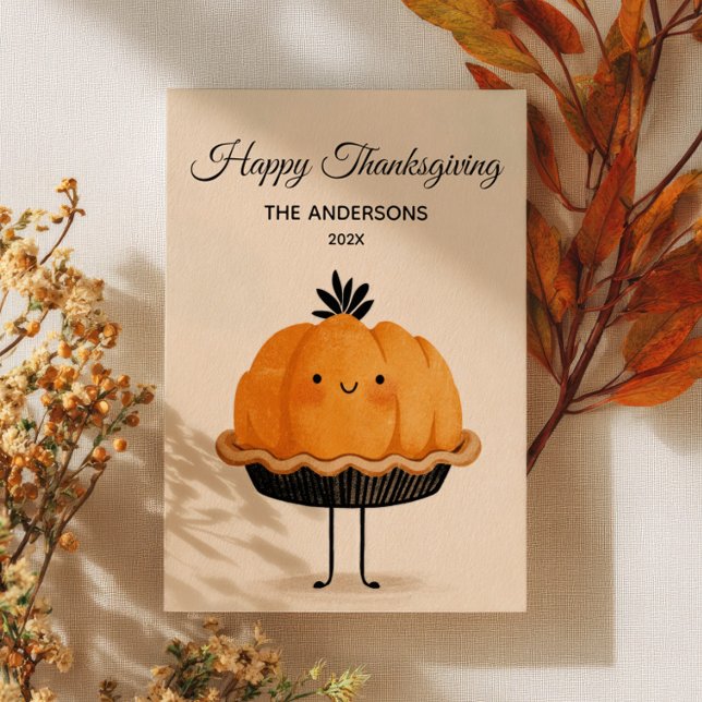 Cartão De Festividades  Cute Pumpkin Pie Happy Thanksgiving Minimalist  (Criador carregado)