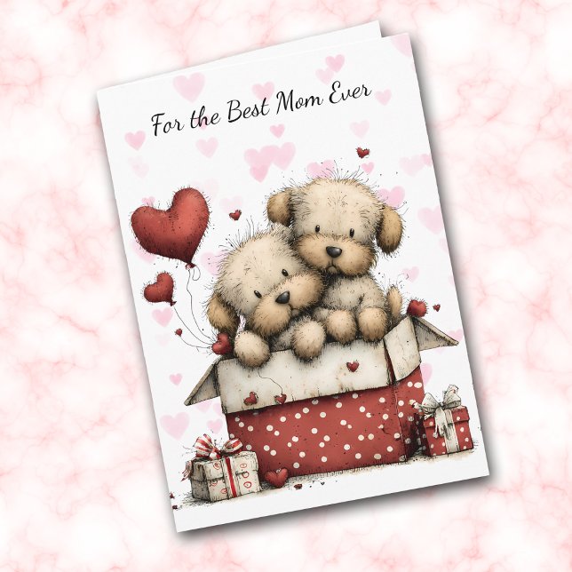 Cartão De Festividades Cute Puppies Make My Tail Wag Mom (Criador carregado)