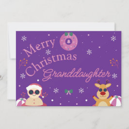 Cartão De Festividades Cute Purple Merry Christmas Granddaughter 